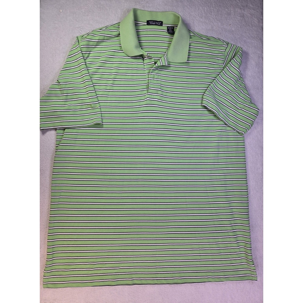 Page & Tuttle Polo Shirt XL Green Striped Pima Cotton Golf Casual Short...